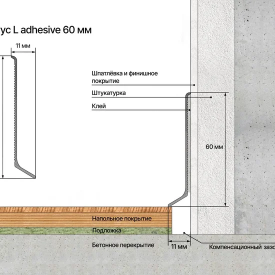 Алюминиевый плинтус клеевой ADHESIVE 62